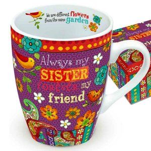 NIB Purple 'Always My Sister Forever My Friend' Mug 12 Ounces
